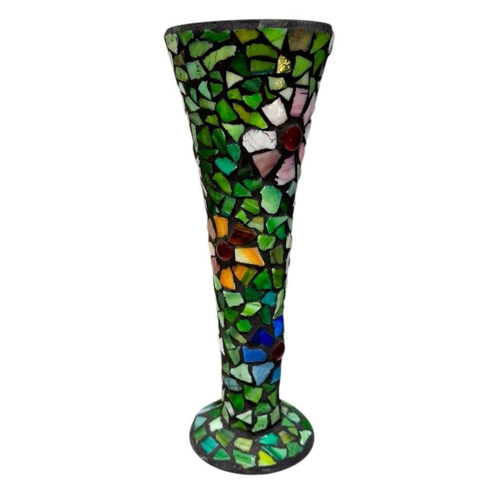 Vintage Glass Mosaic Trumpet Vase